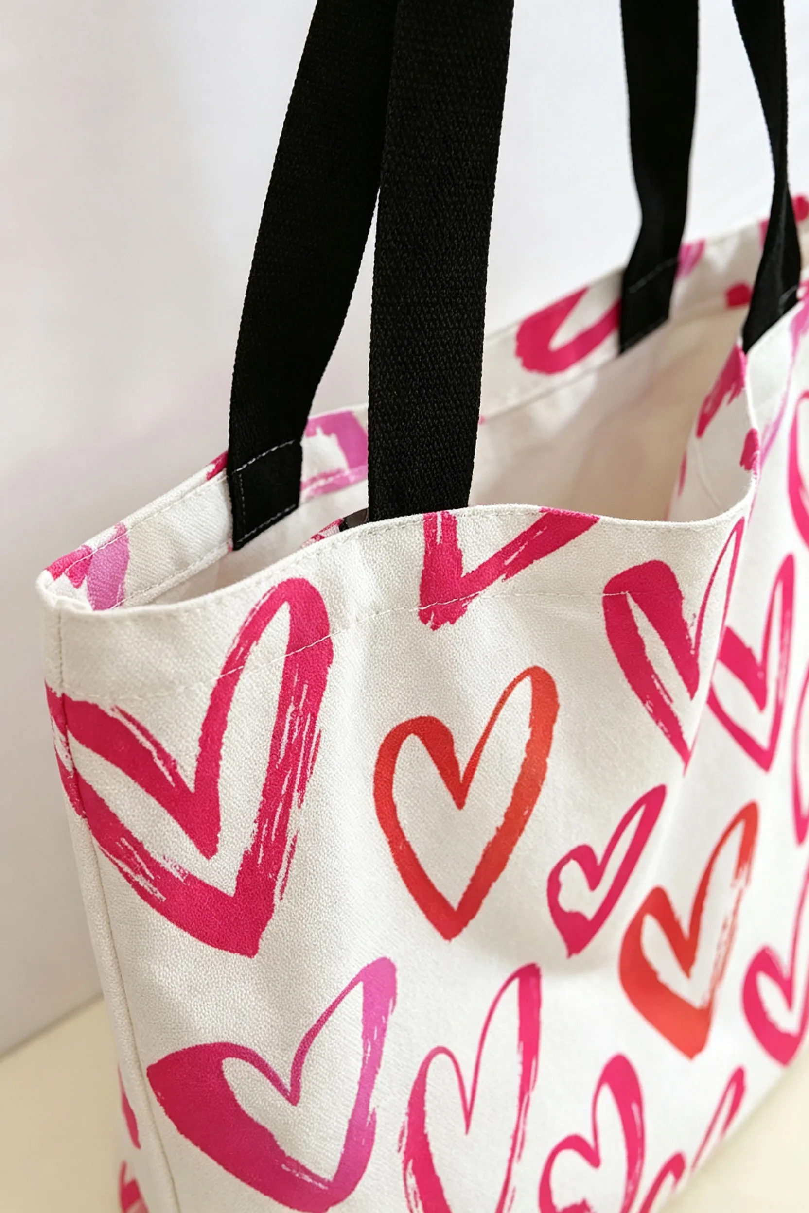 Bright Pink Heart Print Canvas Tote Bag