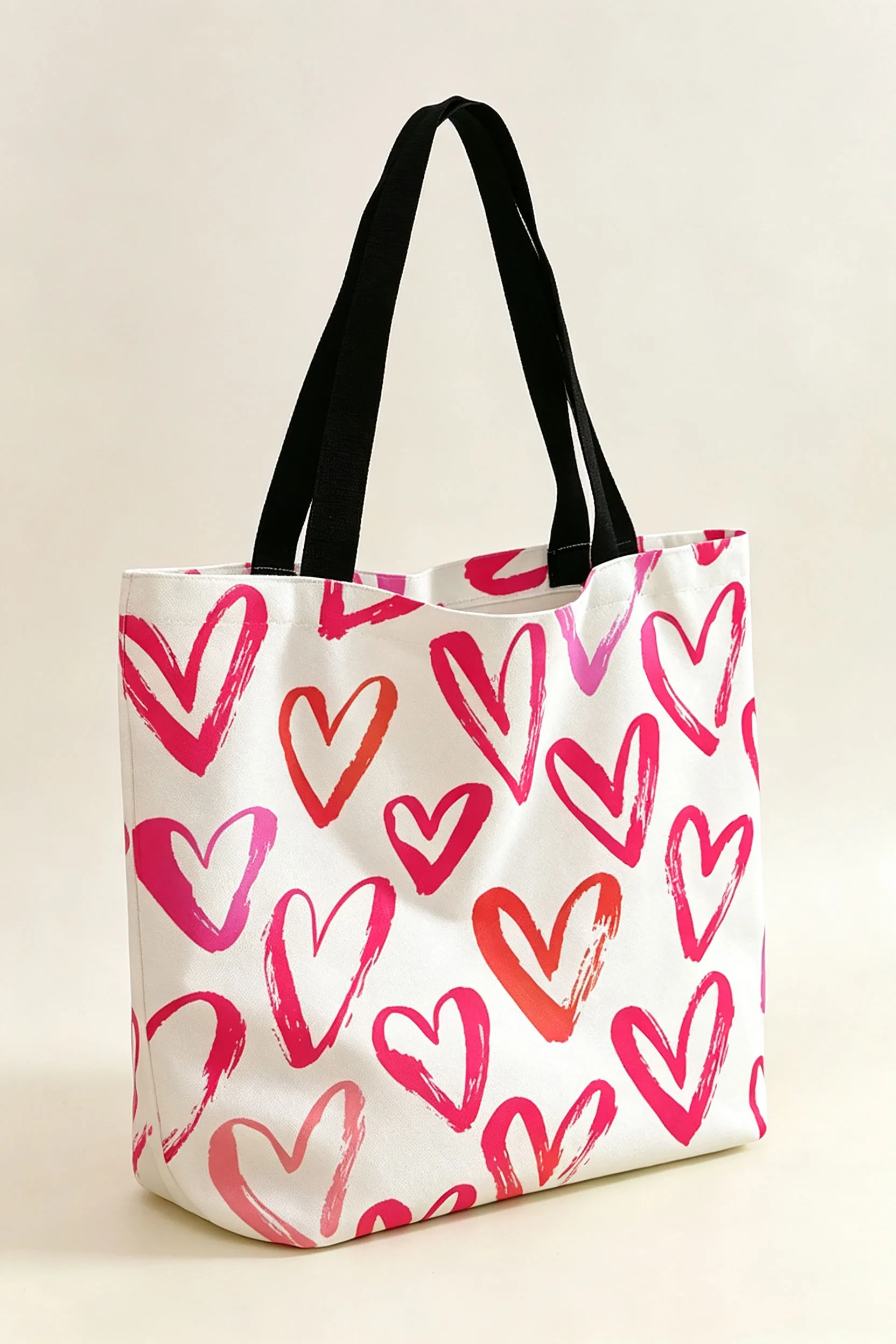 Bright Pink Heart Print Canvas Tote Bag