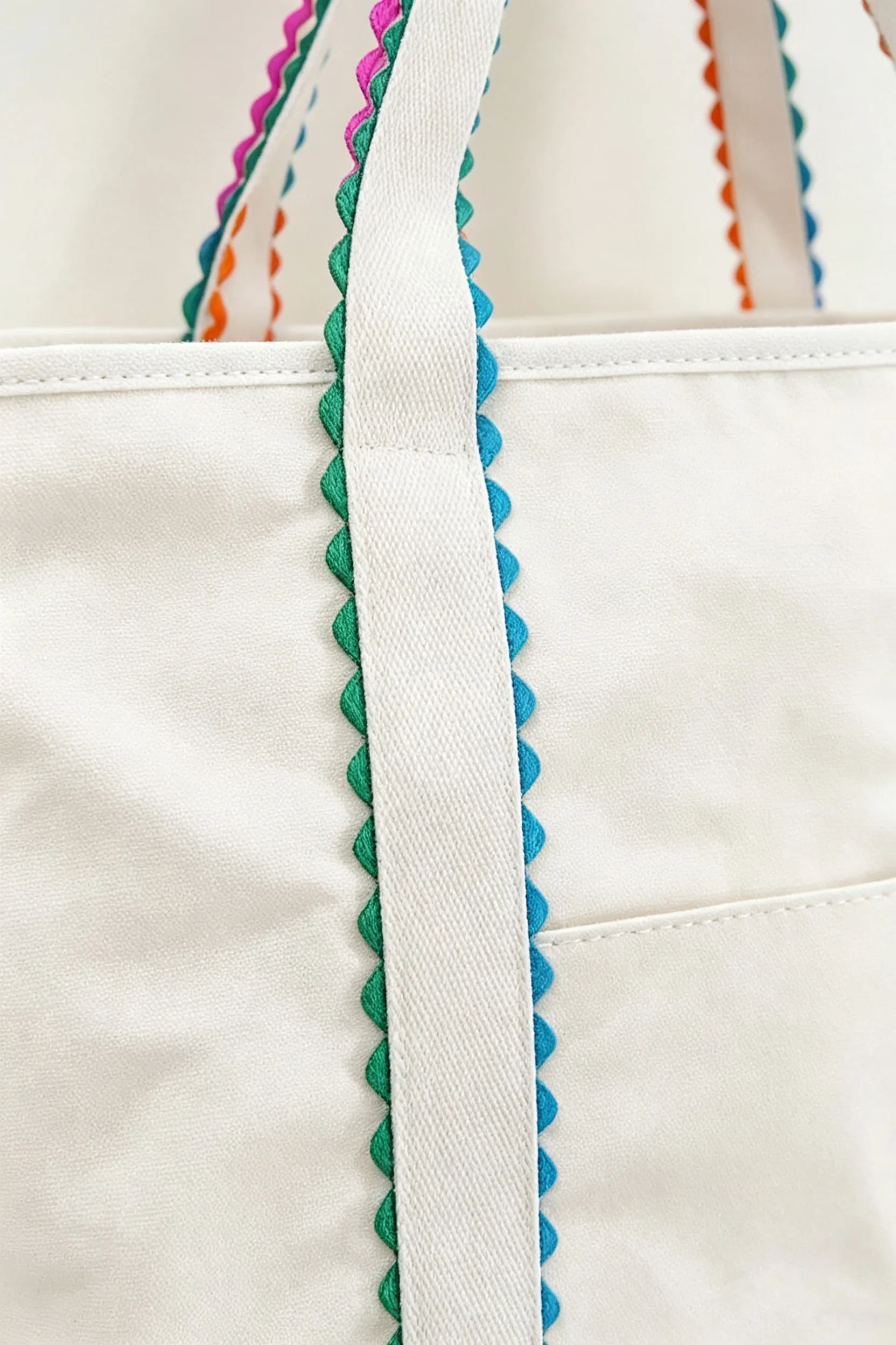 White Patchwork Canvas Tote Bag with Ricrac Trim
