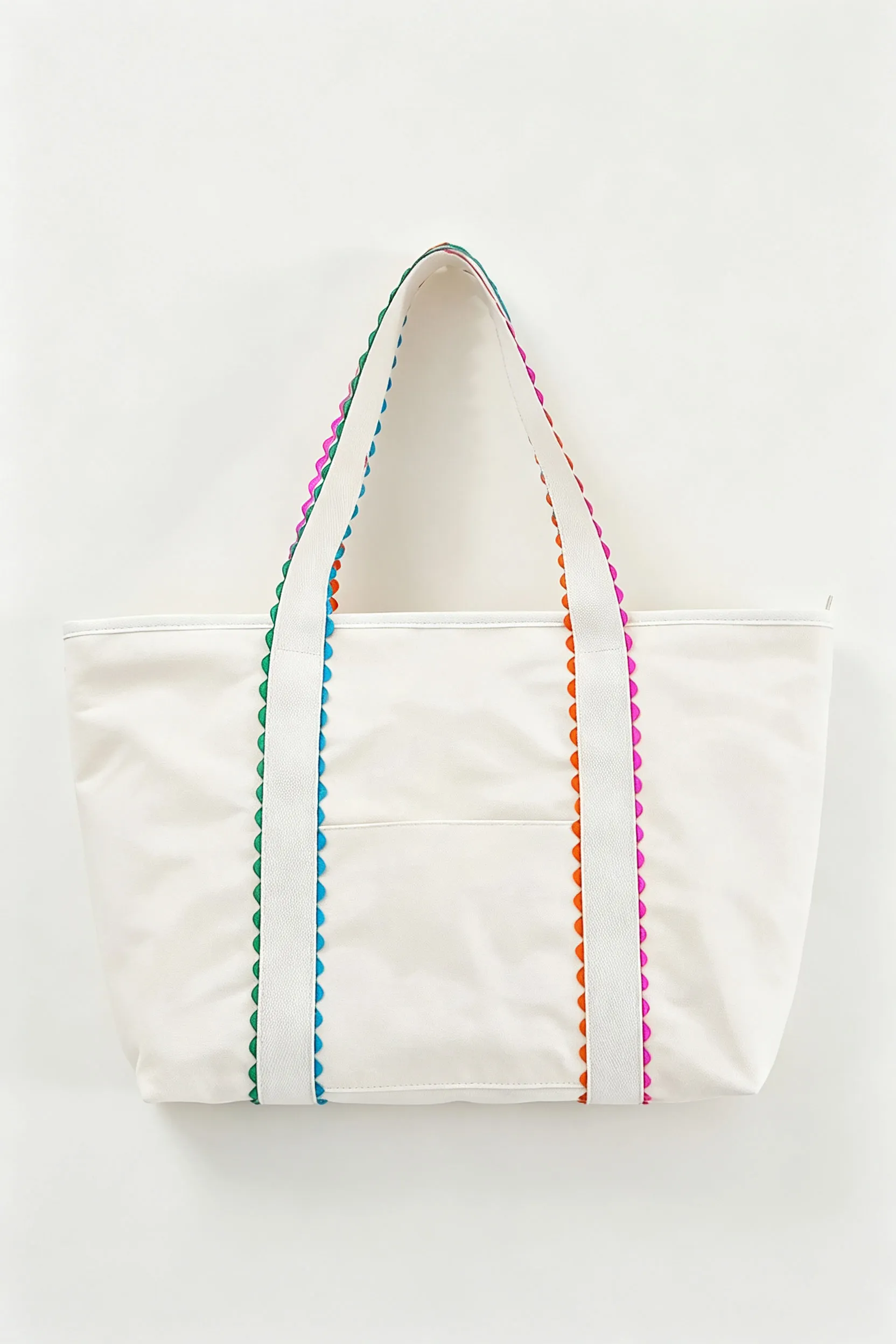 White Patchwork Canvas Tote Bag with Ricrac Trim